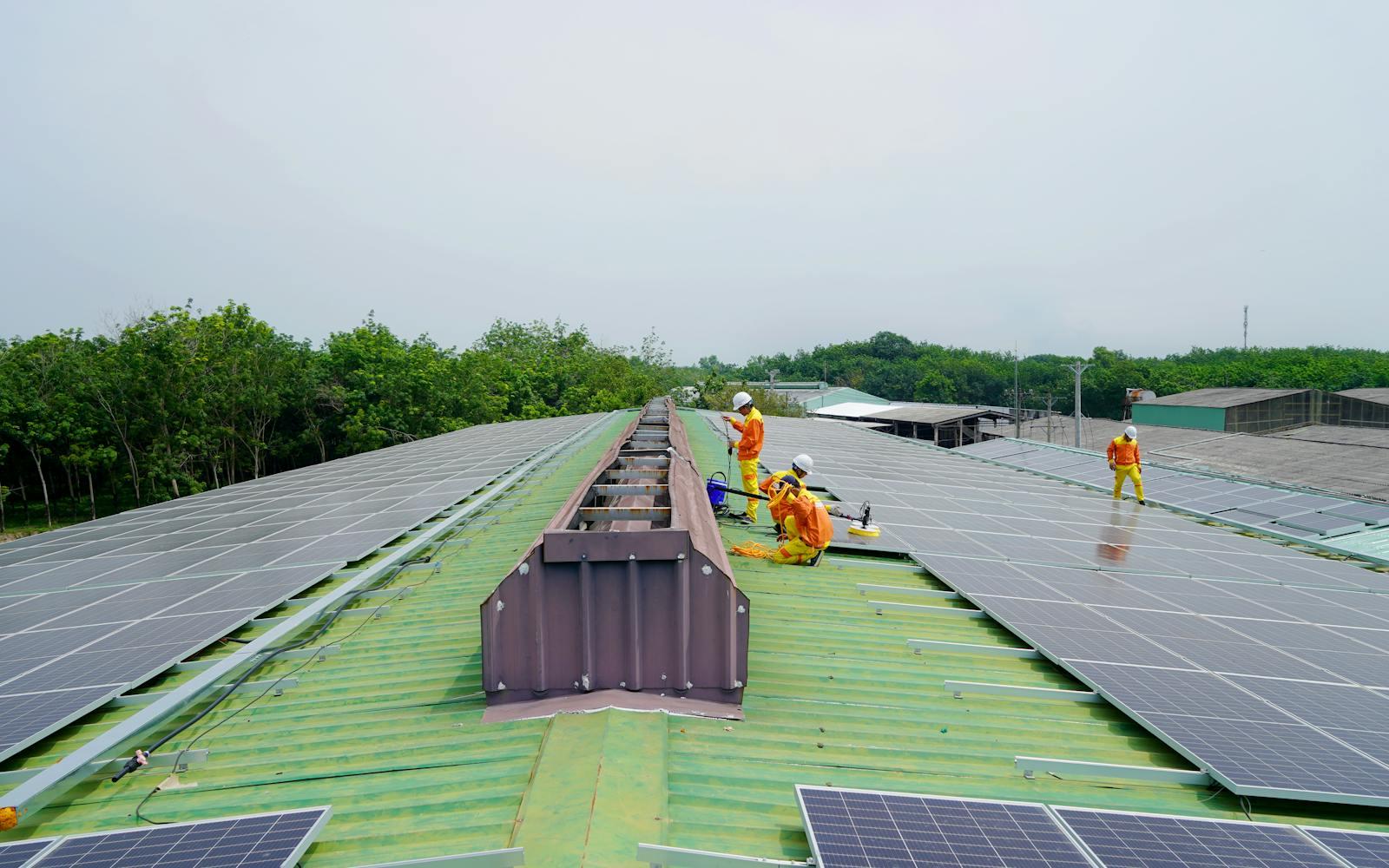 Solar panels installation with team